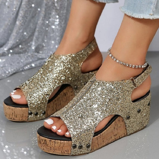 Glitter Wedge Sandalen