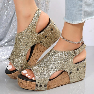 Glitter Wedge Sandalen