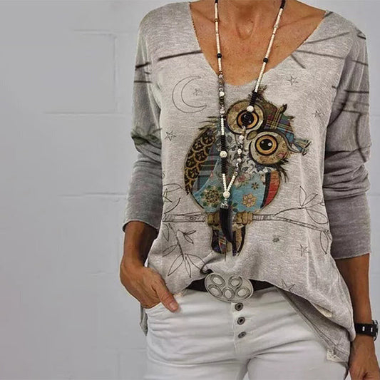 Casual T-Shirt Met Uilenprint