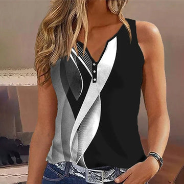 Zwart-Wit Tanktop Met Abstracte Print