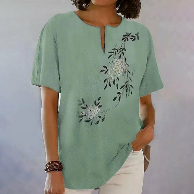 【Katoen En Linnen】Blad Print Casual Blouse
