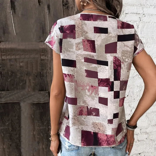 Casual Abstract Geruit T-Shirt