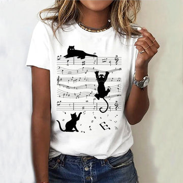 Creatief T-Shirt Met Kattenprint