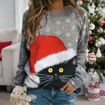 Sweatshirt Met Kerstkattenprint