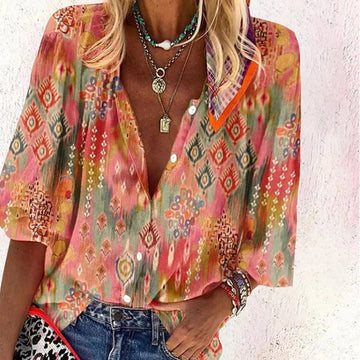 Casual Blouse Met Etnische Print