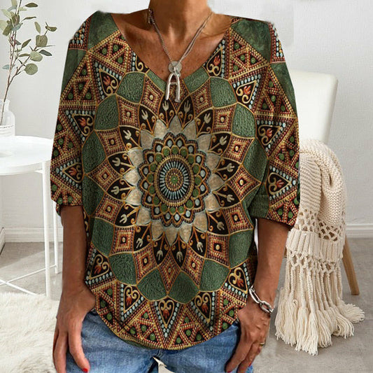 Vintage T-Shirt In Etnische Stijl Met Print