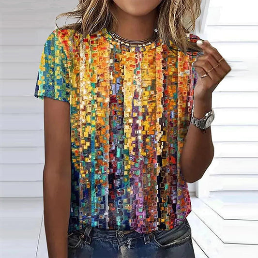 T-Shirt Met Vintage Abstracte Print