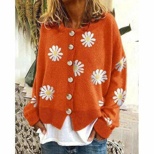 Casual Gebreide Jas Met Bloemenprint