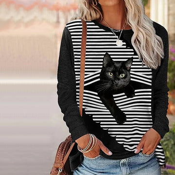 Casual T-Shirt Met Kattenprint