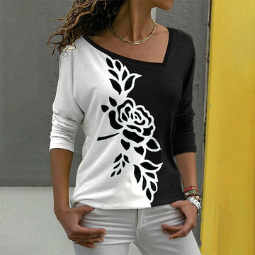 T-Shirt Met Bloemenprint In Contrasterende Kleur