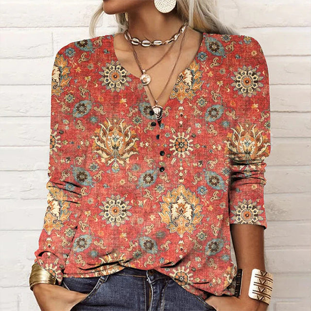 Vintage Blouse In Etnische Stijl Met Print