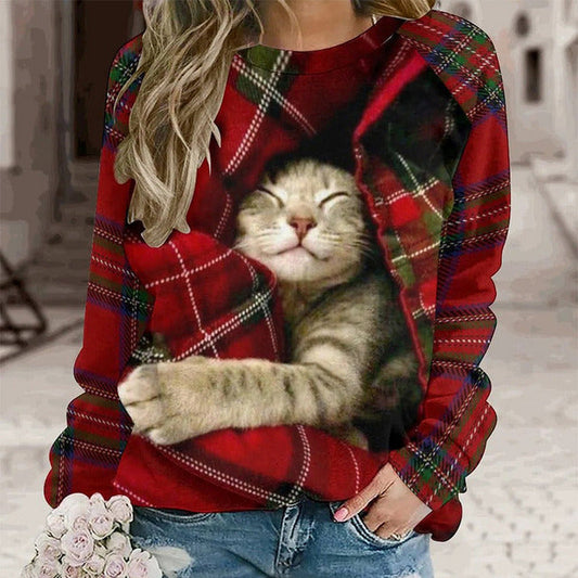 Casual Sweatshirt Met Kattenprint