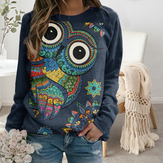 Casual Sweatshirt Met Uil Afdrukken