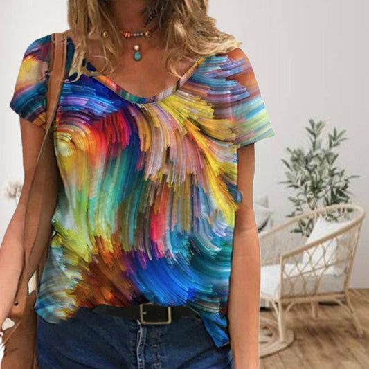 Casual T-Shirt Met Kleurrijke Print