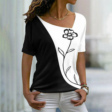 T-Shirt Met Contrasterende Bloemenprint