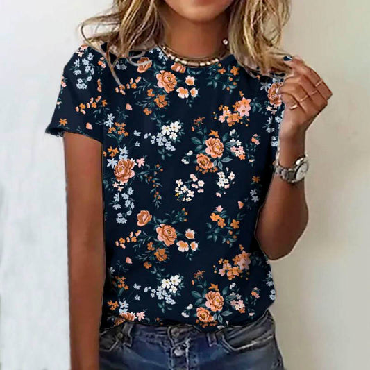 Casual T-Shirt Met Bloemenprint