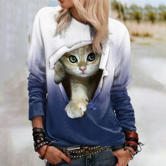 T-Shirt Met Gradint Kattenprint