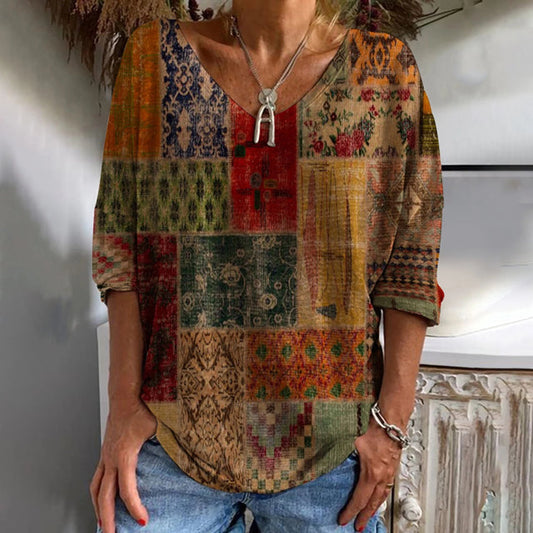 Vintage Bedrukt T-Shirt Met Lange Mouwen