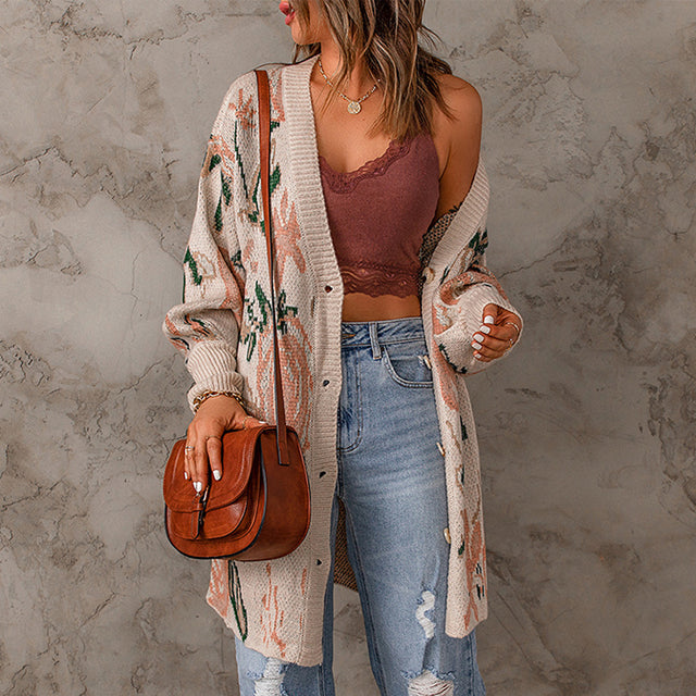 Gebreid Vest Met Bloemenprint