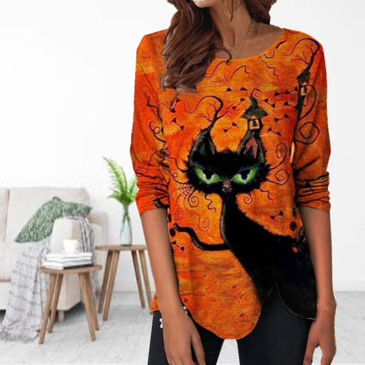 Halloween-Blouse Met Kattenprint