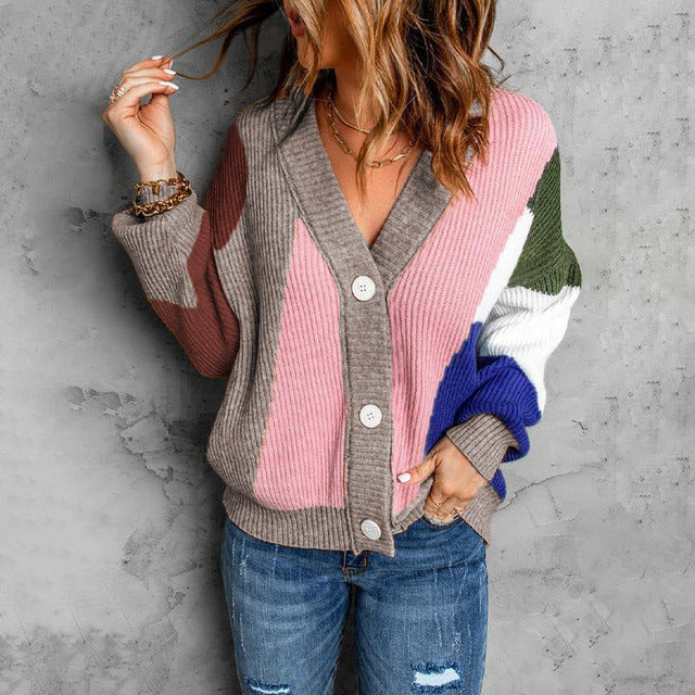 Contrastkleurig Gebreid Vest