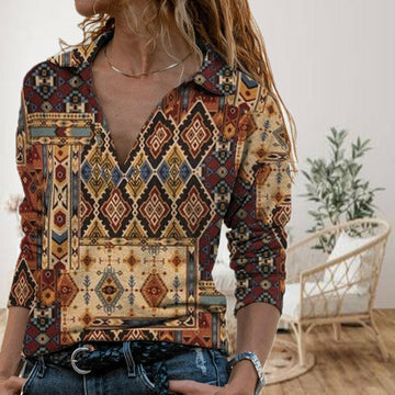 Vintage Blouse Met Geometrische Print