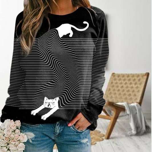 Casual T-Shirt Met Kattenprint