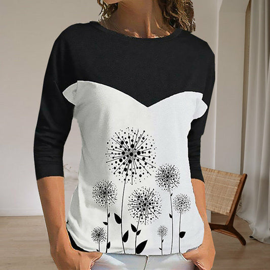 T-Shirt Met Paardenbloemprint In Contrasterende Kleur