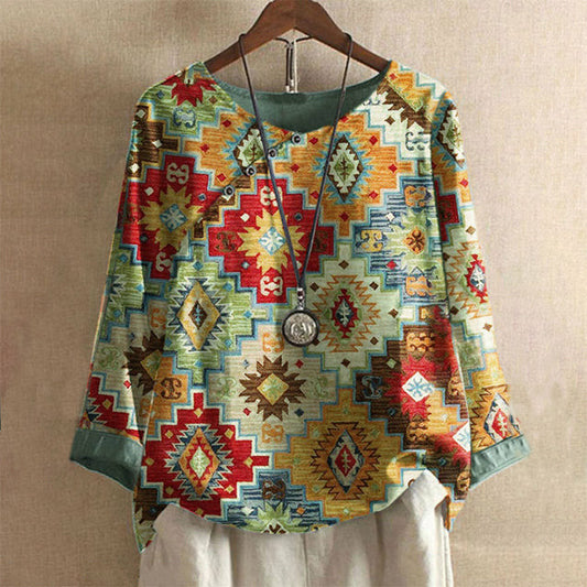 Vintage Blouse Met Geometrische Print