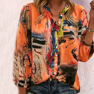 Vintage Blouse Met Abstracte Print