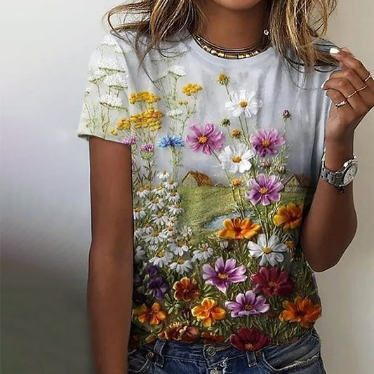 Casual T-Shirt Met Bloemenprint