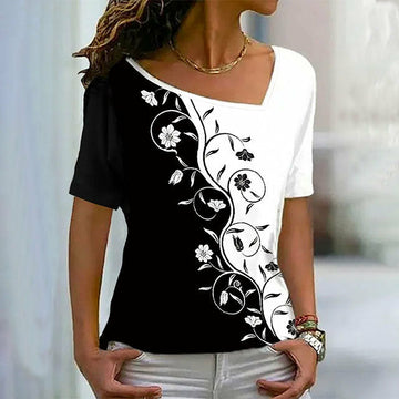 T-Shirt Met Contrasterende Bloemenprint