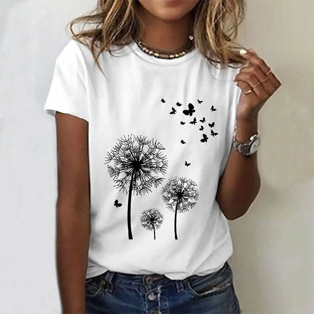 Casual T-Shirt Met Paardenbloemprint