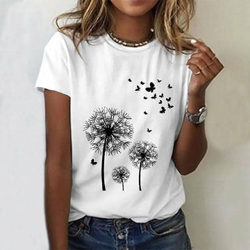 Casual T-Shirt Met Paardenbloemprint